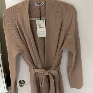 NWT ZARA SOFT & STYLISH belted cardigan in caramel